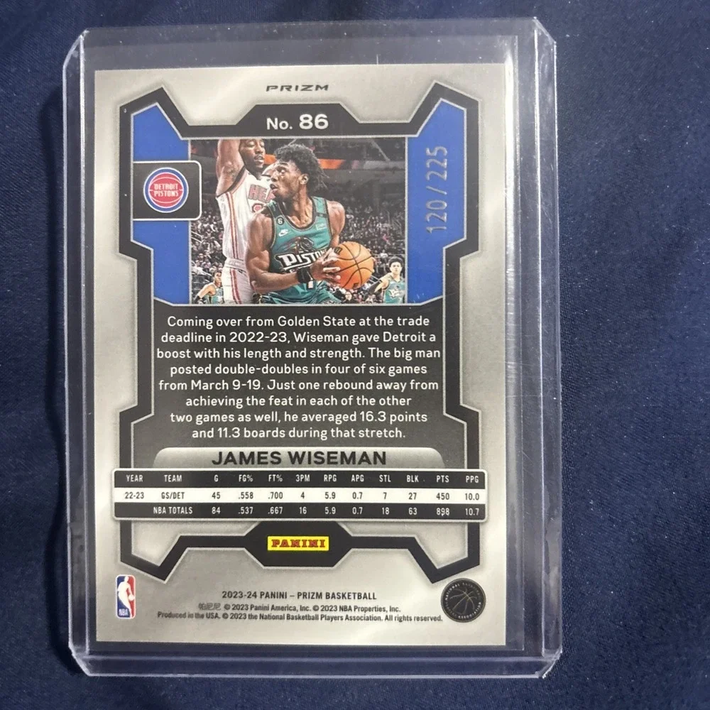 2023-24 Panini Prizm James‎ Wiseman 86 Green Cracked Ice Prizm /225 Pistons